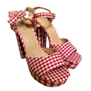 Red and White Checkered Heels, Women's Size US 9, Plaid heels